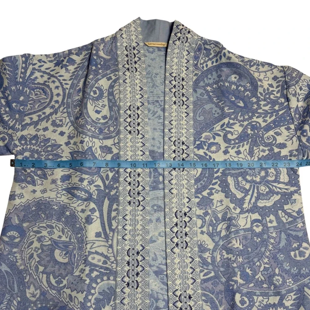 Soft Surroundings Verrado Jacket Blue Paisley Open Front‎ Kimono PXL EUC
